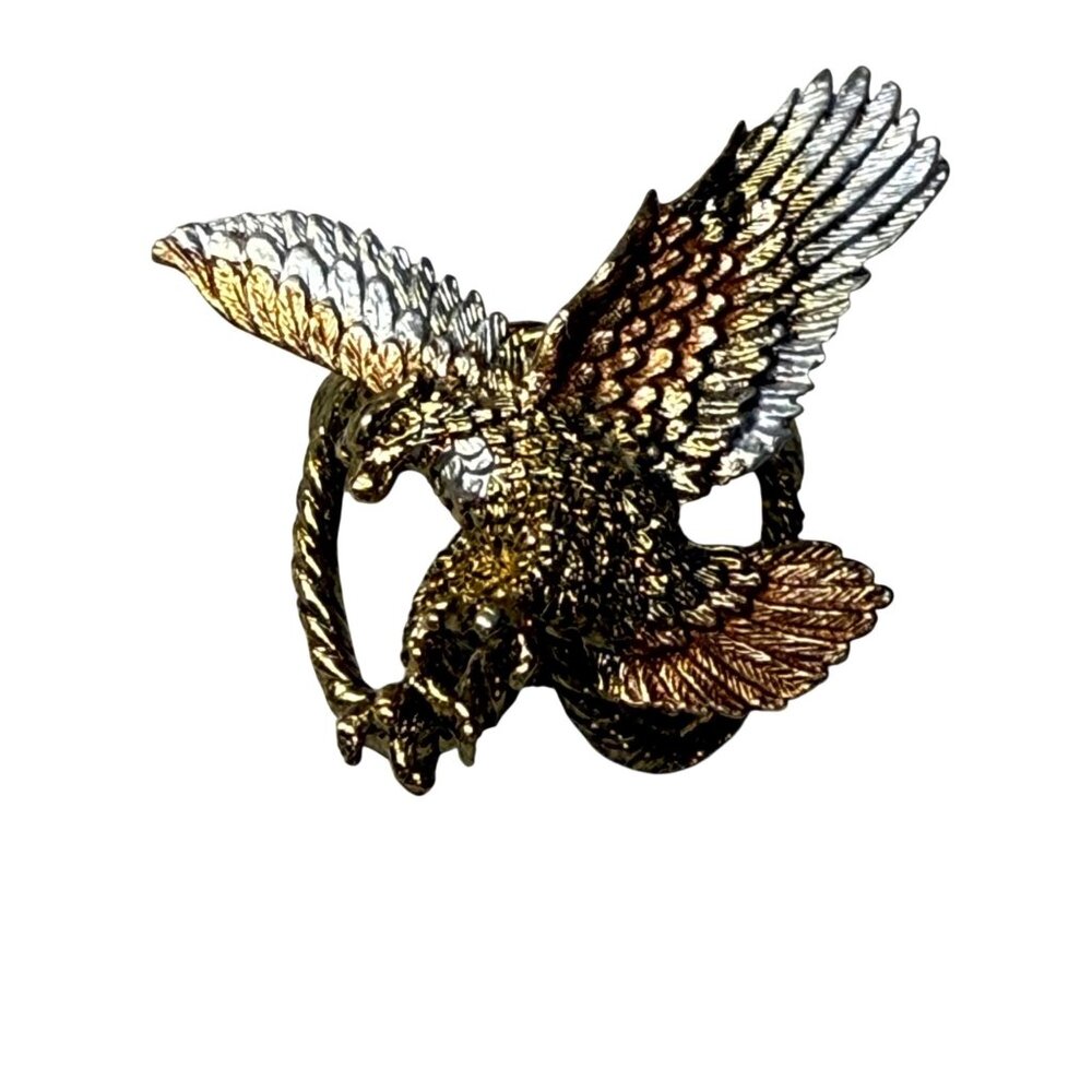 Tri-Tone Metal Eagle Bolo Tie Buckle Intricate Detailing Rope Accent Detailing